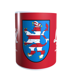 Keramiktasse | Wappen | rot -  Landesverband Thüringer Karnevalvereine