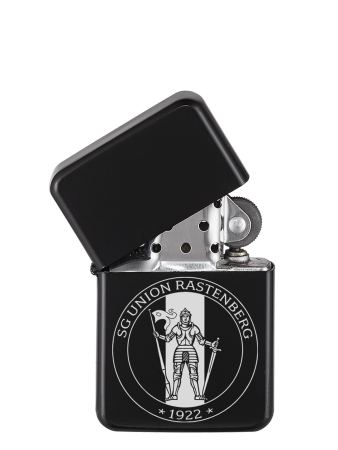 Feuerzeug | Benzin | matt schwarz | nachfüllbar | Logo | SG Union Rastenberg
