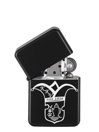 Feuerzeug | Benzin | matt schwarz | nachfüllbar | Logo | Kannawurfer Karnevalverein e.V.