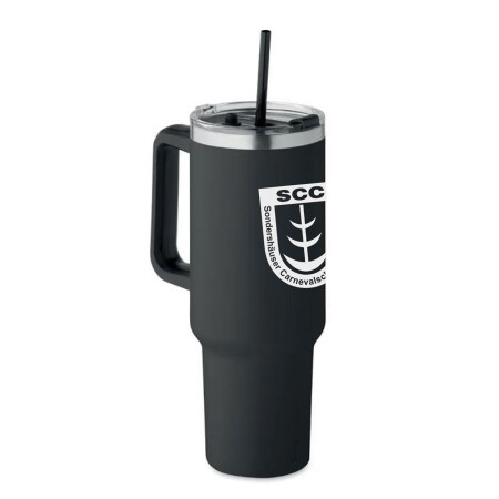 Trinkbecher mit Henkel | 1,2 L schwarz | Edelstahl | SCC Gelb-Weiß Stockhausen e.V.