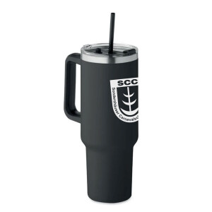 Trinkbecher mit Henkel | 1,2 L schwarz | Edelstahl | SCC Gelb-Weiß Stockhausen e.V.