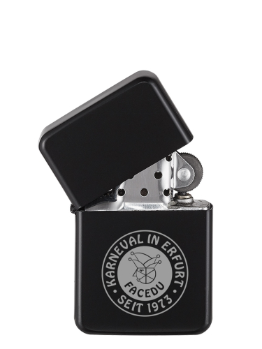 Feuerzeug | Benzin | matt schwarz | nachfüllbar | Logo | KV Facedu e.V.