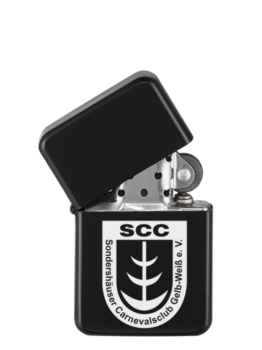 Feuerzeug | Benzin | matt schwarz | nachfüllbar | Logo | SCC Gelb-Weiß Stockhausen e.V.