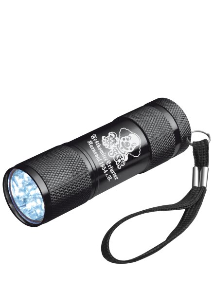 LED Taschenlampe | Aluminium | schwarz | Logo | Festkomitee Erfurter Karneval 1954 e.V.